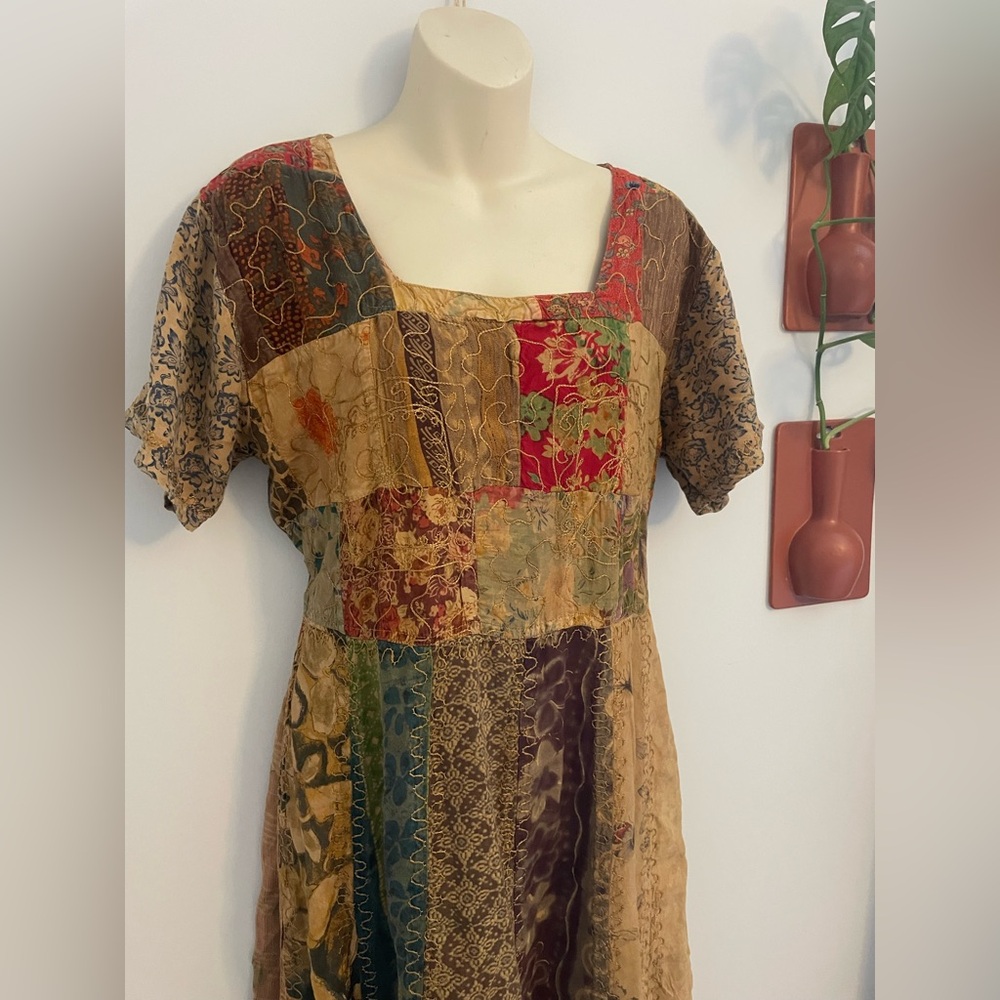 MSAS 90s Embroidered Patchwork Cottagecore Dress … - image 1